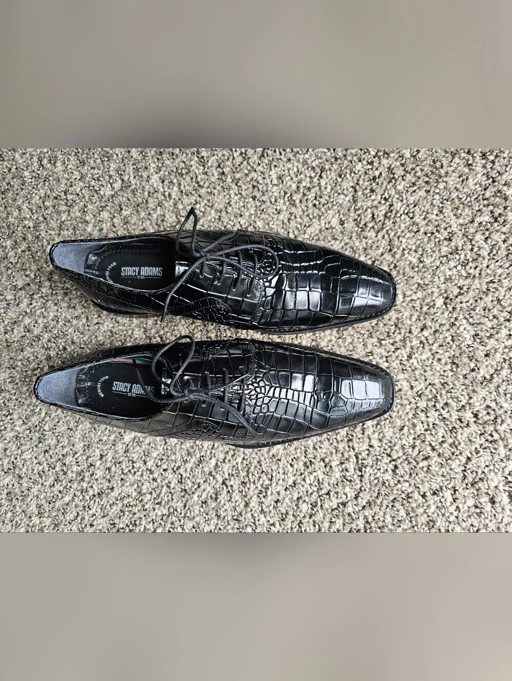 Stacy Adams Men's Black Croc-Embossed Lace-Up Dress Shoes